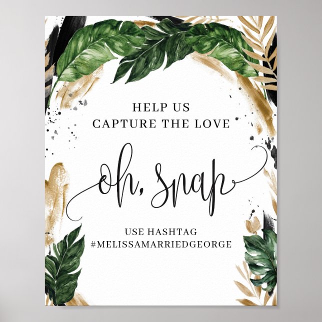Poster Sinal de folhas tropicais boho de verão dourado oh (Frente)
