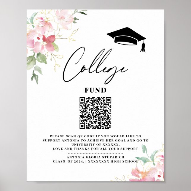 Poster Sinal de formatura floral para fundo universitário (Frente)