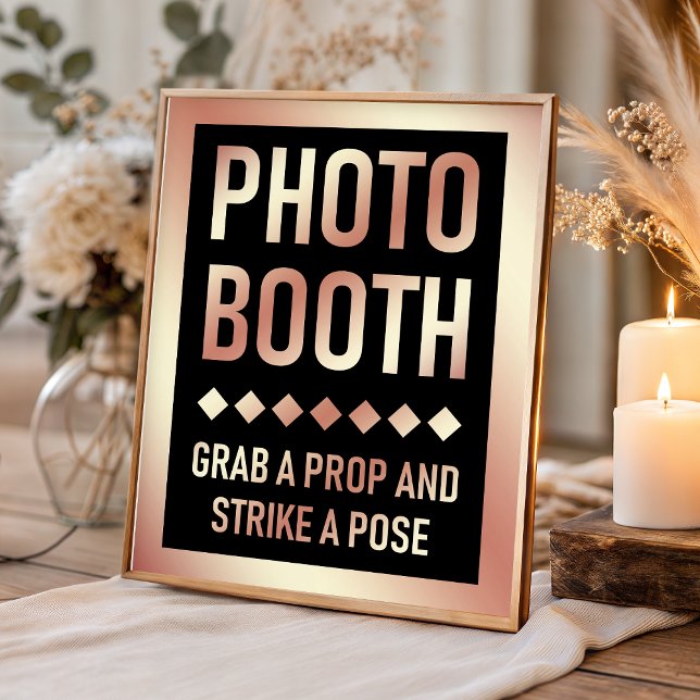 Poster Sinal de Foto Booth de Casamento em Rose Gold Mode (Criador carregado)