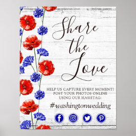 Poster Sinal de Foto com Hashtag de Casamento com Papoula
