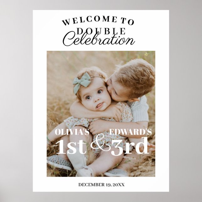 Poster Sinal de Foto de Aniversário de Celebração Dupla d (Frente)