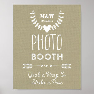 Poster Sinal de Foto de Casamento Burlap Hears Arrows