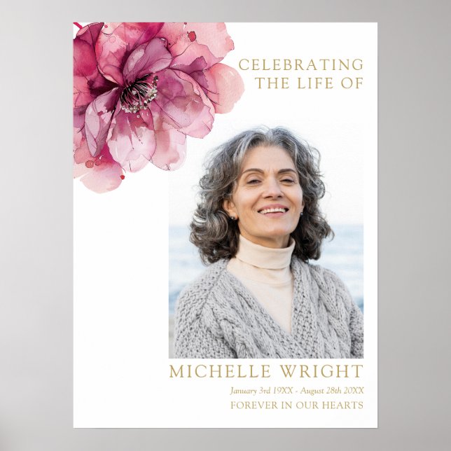 Poster Sinal de Foto de Celebração de Vida de Funeral Flo (Frente)