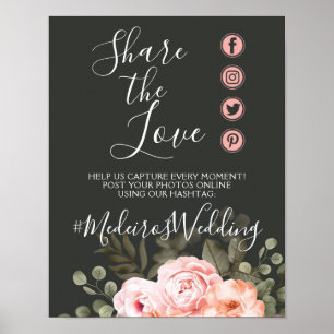 Poster Sinal de Foto do Hashtag Blush Floral Blush Elegan