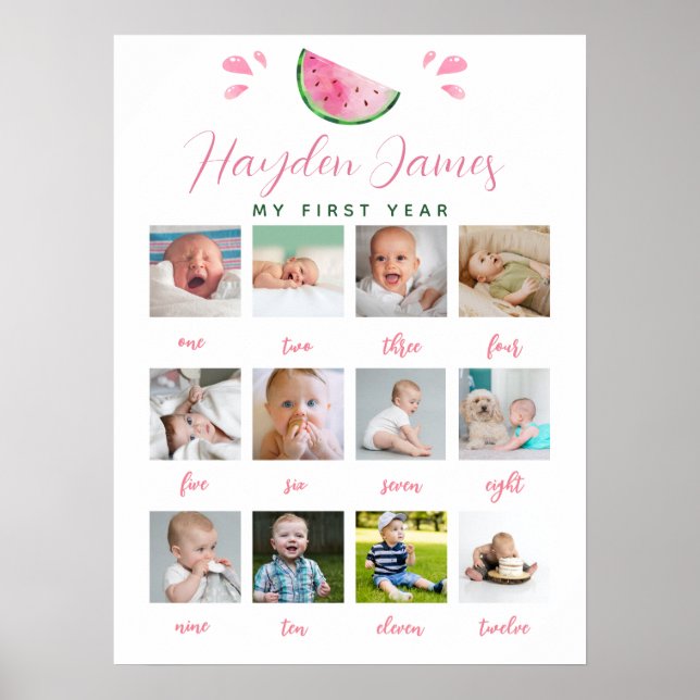 Poster Sinal de Fotografia de Aniversário do Primeiro Ano (Frente)