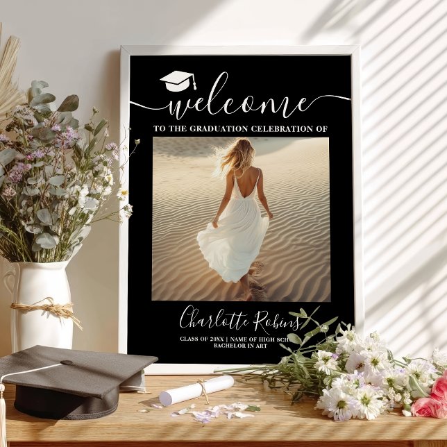 Poster Sinal de Fotografia de Boho Moderno ( 
Modern Boho Graduation Welcome Photo Sign)
