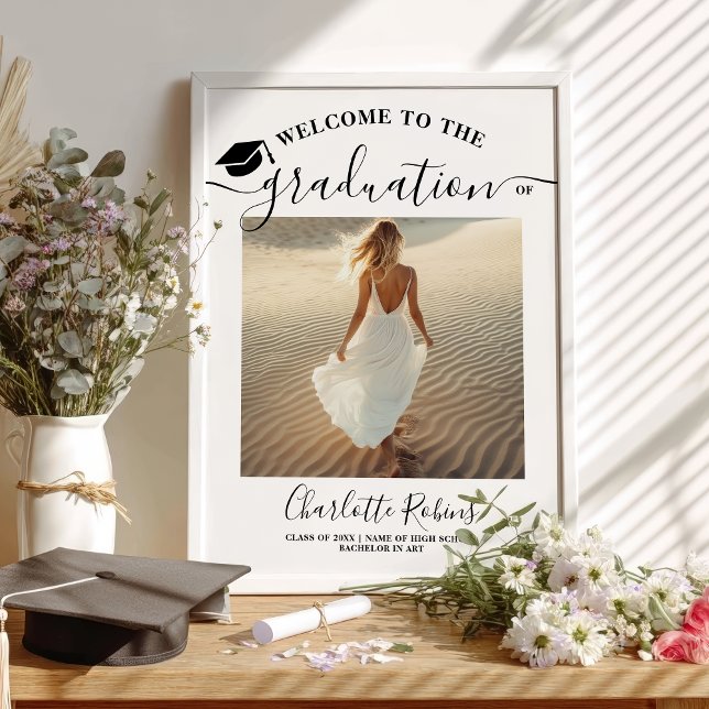 Poster Sinal de Fotografia de Boho Moderno (Modern Boho Graduation Welcome Photo Sign)