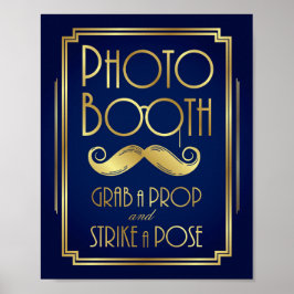 Póster Sinal de Fotografia em Art Déco Dourado e Azul-Mar