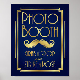Póster Sinal de Fotografia em Art Déco Dourado e Azul-Mar