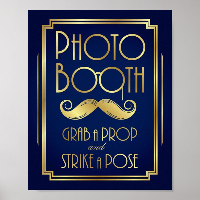 Póster Sinal de Fotografia em Art Déco Dourado e Azul-Mar (Frente)