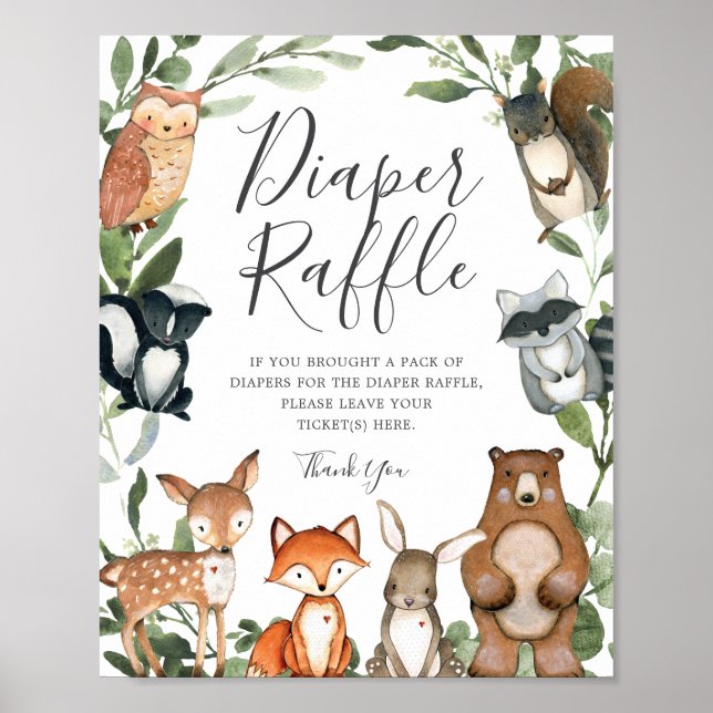Poster Sinal de Fralda Chá de fraldas Raffle de Animais d (Frente)