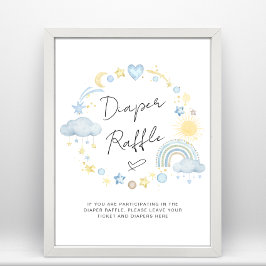 Poster Sinal de Fralda Chá Raffle Boho Baby Boy