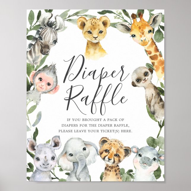 Poster Sinal de Fralda de Animais Safari Sinal de Raffle (Frente)