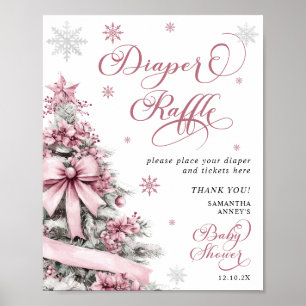 Poster Sinal de fralda de Chá de fraldas rosa NatalRaffle