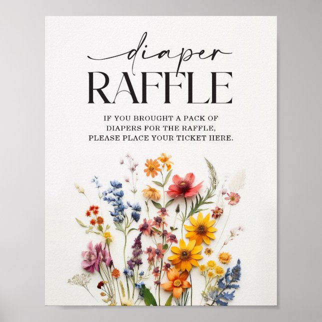 Poster Sinal de Fralda de Flores Selvagens Presas Raffle (Frente)