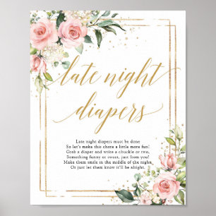 Poster Sinal de fralda do Boho dourado brilho floral tard