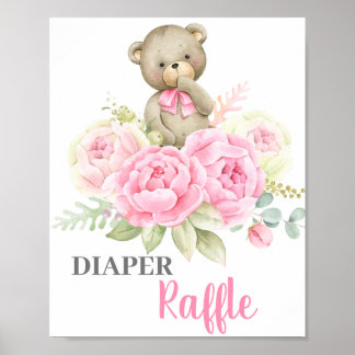 Poster Sinal de Fralda do Urso chá de fraldas Raffle