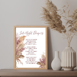 Poster Sinal de Fralda Noturna Tardia Pampas Grass Mauve 