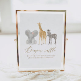 Poster Sinal de Fralda Raffle da Chá de fraldas Safari