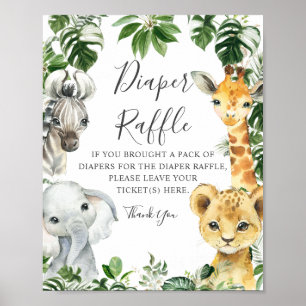 Poster Sinal de Fralda Raffle da Selva Safari Animais da 