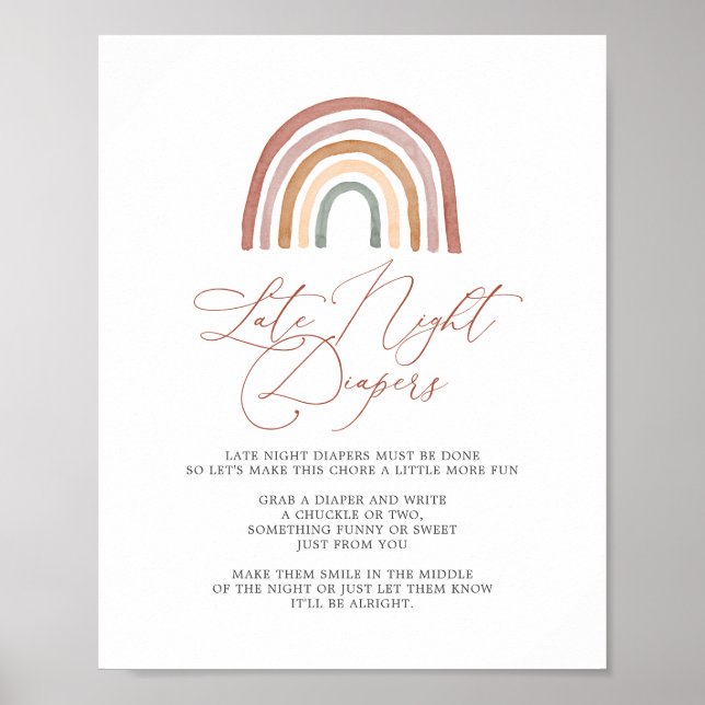 Poster Sinal de Fraldas Noturnas Chá de fraldas Arco-Íris (Frente)
