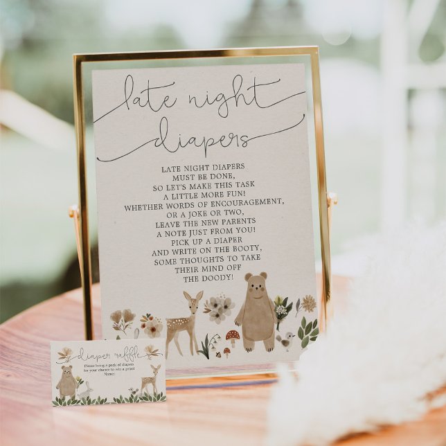 Poster Sinal de Fraldas Noturnas chá de fraldas Boho Wood (Criador carregado)