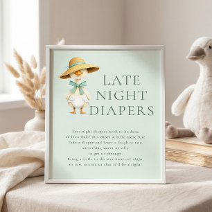 Poster Sinal de Fraldas Noturnas Silly Goose Sage para Ch