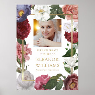 Poster Sinal de Funeral Celebração da Vida com Foto Flora