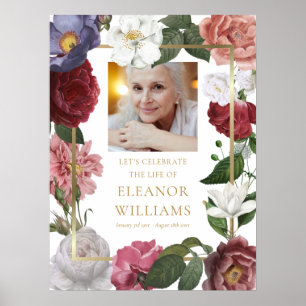 Poster Sinal de Funeral Celebração da Vida com Foto Flora