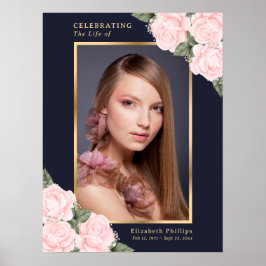 Poster Sinal de Funeral Celebração de Vida Foto Azul Rosa