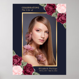 Poster Sinal de Funeral Celebração de Vida Foto Azul Verm