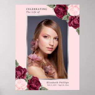 Poster Sinal de Funeral de Foto Floral Rosa Celebração de