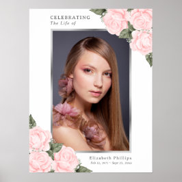 Poster Sinal de Funeral Memorial Floral Rosa Bege