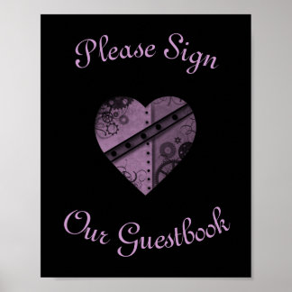 Poster Sinal de gibão de casamento do coração de boi roxo