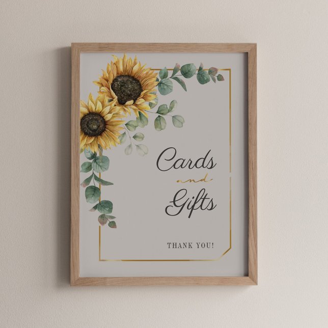 Poster Sinal de girassol Floral Eucalipto Cartões e Prese (Cards and Gift Sunflower Eucalyptus Poster Sign)