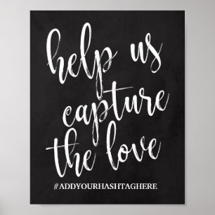 Póster Sinal de Giz de Casamento com Hashtag 8x10