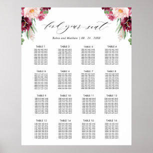 Poster Sinal de Gráfico de Assentos da Recepção de casame