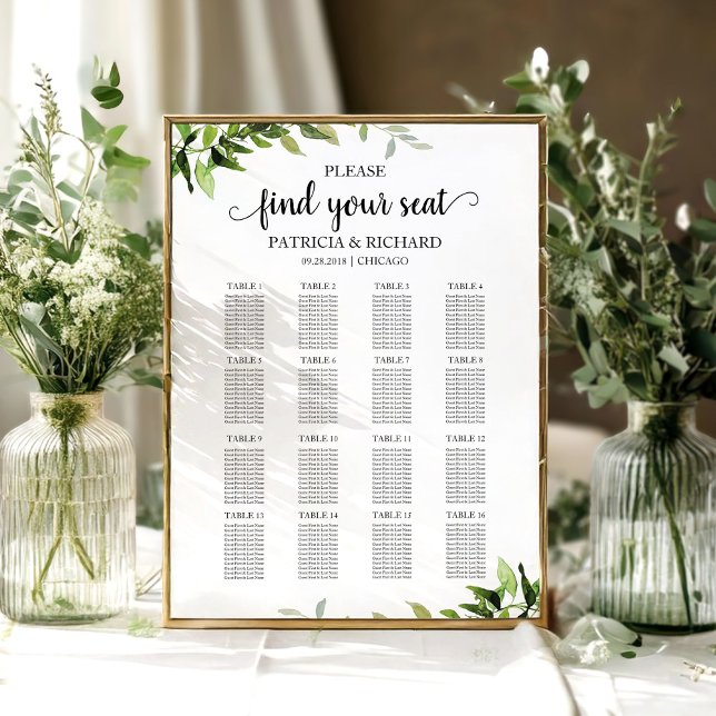 Poster Sinal de Gráfico de Assentos de Casamento Elegante (Criador carregado)
