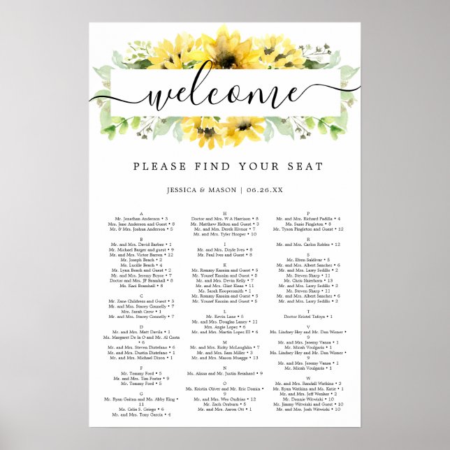 Poster Sinal de Gráfico de Assentos para Casamento no Jar (Frente)
