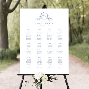 Poster Sinal de Gráfico de Casamento de Monograma Azul Du