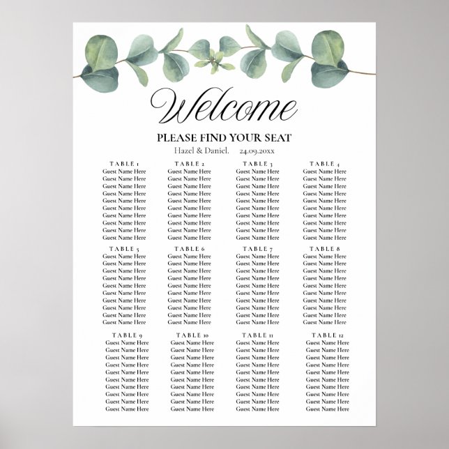 Poster Sinal de Gráfico de Casamento Eucalyptus elegante (Frente)