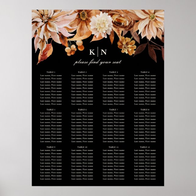 Poster Sinal de Gráfico de Casamento Floral do outono Ele (Frente)