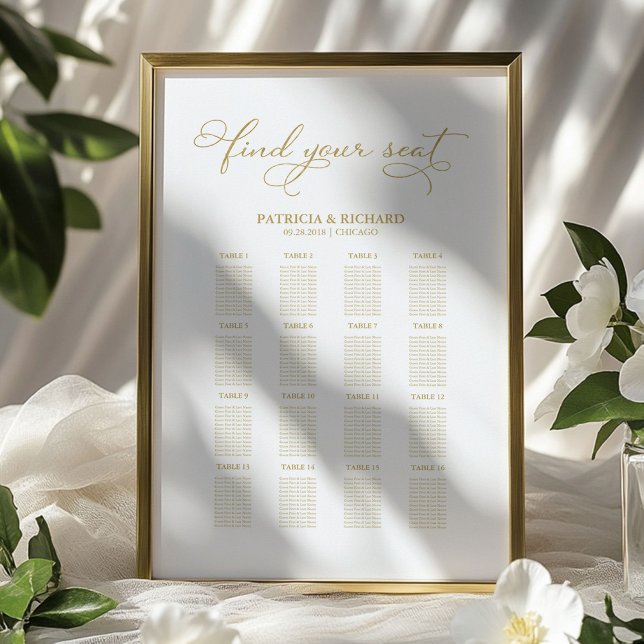 Poster Sinal de Gráfico de Casamento Folha de Ouro Elegan (Criador carregado)