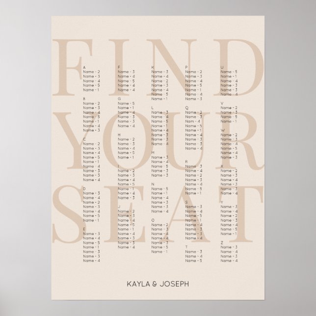 Poster Sinal de Gráfico Sentado Alfabético de Beige Simpl (Frente)