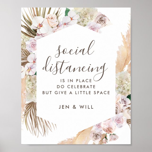 Poster Sinal de Grama de Pampas de Casamento de Distância (Frente)