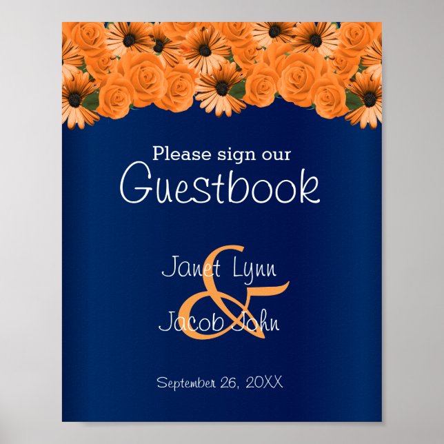 Poster Sinal de Guestbook Belo Rosa Laranja / Marinho Azu (Frente)