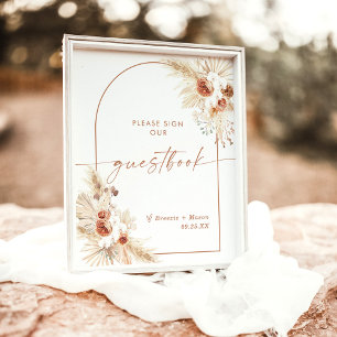 Poster Sinal de Guestbook Boho Arch Pampas Grass