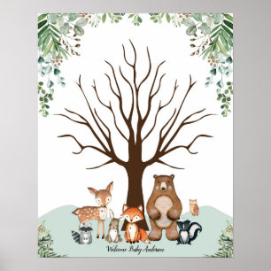 Poster Sinal de Guestbook da Árvore Impressa em Floresta