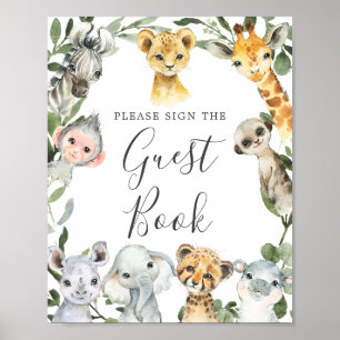 Poster Sinal de Guestbook de Animais Safari