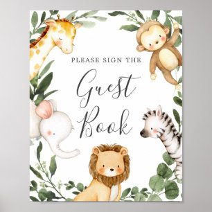 Poster Sinal de Guestbook de Animais Safari